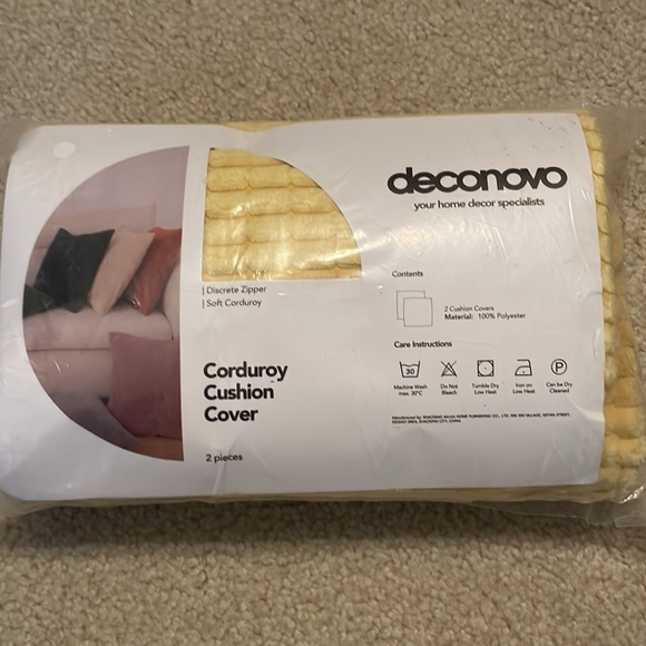 NWT set of 2 Deconovo yellow Plush Corduroy Pillow Covers 16” x 16” - Picture 6 of 8